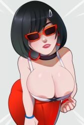 1girls big_breasts black_hair blush breasts cleavage cleavage_overflow drawn erotic_costume evie_(fortnite) female fortnite fortnite:_battle_royale glasses horny horny_female lipstick looking_at_viewer makeup nipples no_bra postblue98 red_lipstick red_skirt skirt solo sunglasses tagme teeth thick_thighs tight_clothing tinted_eyewear touching_nipples visible_nipples white_skin