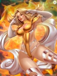 1girls armor blonde_hair cape clothed didi_esmeralda emma_frost golden_armor marvel marvel_comics white_cape white_queen x-men