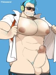 animal_crossing animal_crossing_new_horizons balls bara bara_tiddies bara_tits big_chest big_pecs blue_hair blush boner briefs bulge censored_penis erection gay gigantic_chest gigantic_pecs gijinka huge_chest huge_pecs large_pectorals male male_only man_boobs man_breasts massive_chest massive_pecs moobs muscles muscular nintendo penis pixelated_penis solo solo_male suit_and_tie sunglasses takezamurai unbuttoned_shirt underwear wilbur_(animal_crossing)