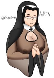 1girls 2022 big_breasts black_hair closed_eyes closed_mouth closed_smile digital_drawing_(artwork) digital_media_(artwork) doubletime eyewear female female_focus female_only glasses hair hat huge_breasts large_breasts milf nipple_bulge nipples nipples_visible_through_clothing nun nun_outfit original original_character praying rose_(doubletime) solo solo_female solo_focus transparent transparent_clothing white_background