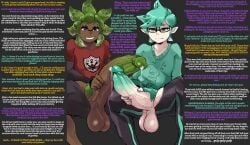 big_balls big_penis blue_eyes blue_hair caption cum_drip cum_dripping dripping edit english_text green_hair horu huge_cock inkling inkling_boy karmo_2567 male male_only penis_touching precum purple_eyes splatoon taker_pov text the_big_dicked_lime_inkling wall_of_text