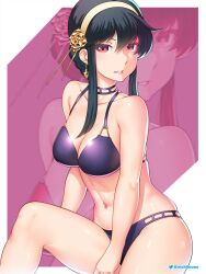 assassin black_hair breasts choker earring etchimune female female_only headband looking_at_viewer solo spy_x_family swimsuit tagme thorn_princess white_skin yor_briar