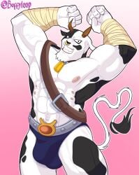 bara buffyloop cow_bell fairy_tail furry gay male_only muscle muscular nipples simple_background solo solo_male taurus_(fairy_tail) yaoi