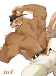 2022 2boys anthro ass ass_cleavage baseball baseball_cap baseball_uniform blush bubble_ass bubble_butt bulge butt butt_crack cougar faceless_male felid feline fur furry gay humanoid icelernd looking_at_another looking_back male male/male male_only mascot meme pants partially_clothed pulling_tail simple_background tail tail_pull white_background white_pants yaco_puma yaco_puma_striptease yaquis_de_obregon yaquis_obregon