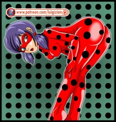 1:1_aspect_ratio 1girls 5_fingers alternate_version_available artist_name blue_eyes blue_eyes_female blue_hair blue_hair_female bodysuit female female_focus female_only hanging_breasts ladybug_(character) looking_back looking_worried luigizion marinette_cheng marinette_dupain-cheng mask miraculous_ladybug nipple_bulge open_mouth patreon patreon_logo patreon_username shiny_clothes short_blue_hair short_hair short_hair_female solo three-quarter_portrait tongue