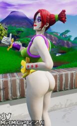 ass big_ass big_butt clothed clown clown_girl clown_makeup clussy fortnite mrmcpizza no_panties outside peekaboo_(fortnite) thumbs_up