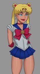 1girls bishoujo_senshi_sailor_moon clothed clothing cosplay crossover dc dc_comics dcau female female_only justice_league_unlimited kara_in-ze linda_danvers lipstick makeup microskirt miniskirt revealing_clothes sailor_moon_(cosplay) skimpy_clothes skirt small_breasts solo something_unlimited sunsetriders7 superman_(series)