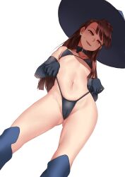 1girls atsuko_kagari bikini brown_hair female gloves hat little_witch_academia looking_at_viewer small_breasts smile solo vycma witch_hat