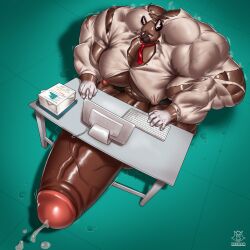 abs aggressive_retsuko aggretsuko biceps blushing bodybuilder computer computer_mouse desk furry haida haida_(aggretsuko) hyper hyper_balls hyper_genitalia hyper_muscles hyper_pecs hyper_penis hyper_testicles keyboard looking_at_genitalia looking_at_penis looking_at_self looking_down male male_focus male_only muscle_growth muscles muscular muscular_arms muscular_ass muscular_back muscular_legs muscular_male muscular_thighs nipple_bulge nipples office panting pecs penis_growth penis_out precum precum_on_ground regnar ripped_clothes ripped_clothing ripped_pantyhose sanrio sitting smooth_fur solo sweating sweating_profusely veins veiny_penis