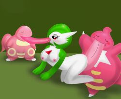 anthro big_breasts breasts gardevoir lickilicky licking lickitung pokémon_(species) pokemon pokemon_(species) threesome tongue trio