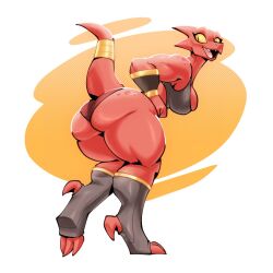 1:1 1girls 2019 accessory anthro ass big_breasts big_butt bigdad bracelet breasts clothing dragon fangs female female_only furgonomics huge_butt hybrid jewelry kobold looking_at_viewer panties red_body red_skin ring shirt simple_background solo tail_accessory tail_jewelry tail_ring tank_top thick_thighs topwear underwear white_background wide_hips yellow_background yellow_sclera zeni_the_drabold