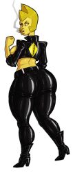 alien alien_girl big_breasts big_butt biker_clothes breasts cartoon_network color colored diamond_authority gem_(species) guillion_(toshkarts) heel_boots heels huge_ass midriff smoke smoking solo steven_universe yellow_body yellow_diamond_(steven_universe) yellow_eyes yellow_hair yellow_skin