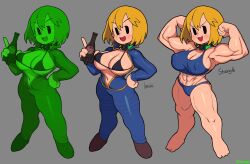 bethesda_softworks big_breasts breasts cat_smile collar explosive_collar fallout fallout_(series) female mob_face muscles muscular muscular_female tagme vault_girl vault_meat vault_suit waa153