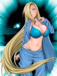 1girls alternate_costume baggy_clothing baggy_pants blue_eyes bra breasts breasts_out bust busty cleavage clothed_female coat collarbone extremely_long_hair female female_only fingernail_polish fingernails hair_down hair_over_one_eye huge_breasts ino_yamanaka large_breasts light_blue_eyes long_nails loose_hair midriff nail_polish naruto naruto:_the_last naruto_(series) naruto_shippuden no_shirt open_clothes oppai panties pants partially_clothed pelvic_curtain pinup pinup_pose revealing_clothes skyf0rtress slim_waist smile solo solo_female solo_focus underwear voluptuous wide_hips