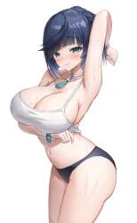 armpits ass big_ass big_breasts blush breasts clothed genshin_impact huge_breasts ishimiso_(ishimura) sweat thick_thighs yelan_(genshin_impact)