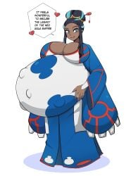 1girls belly big_belly big_breasts breasts cleavage dark-skinned_female dark_skin female fetal_movement huge_belly hyper_pregnancy kyogre_(cosplay) nessa_(pokemon) pokemon pokemon_(cosplay) pokemon_ss pregnant royalty speech_bubble zeruxu