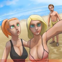 1boy 2girls atomiccreep beach beth_smith big_breasts brother brother_and_sister female male morty_smith mother mother_and_daughter mother_and_son multiple_girls rick_and_morty saliva_trail same_face sister summer_smith