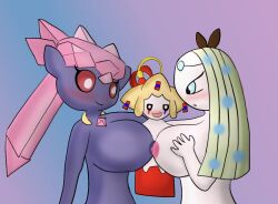 anthro big_breasts diancie jirachi meloetta pokemon pokemon_(species)