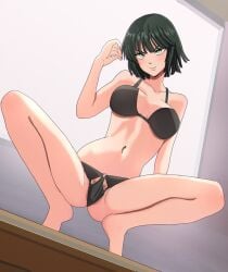 aruman ass belly belly_button big_breasts blush bra breasts bush feet female female_focus female_only female_pubic_hair front_view fubuki_(one-punch_man) full_body green_eyes green_hair legs legs_apart light-skinned_female light_skin lingerie looking_at_viewer medium_hair navel one-punch_man panties pubic_hair short_hair smile smiling smiling_at_viewer smirk solo solo_female solo_focus spread_legs toes underwear