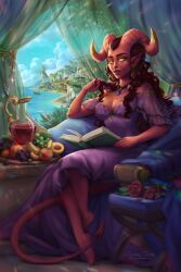 critical_role critical_role:_the_mighty_nein dungeons_and_dragons fantasy female female_only freckles horn horns jewelry marion_lavorre red_body red_skin solo tail tiefling yellow_eyes