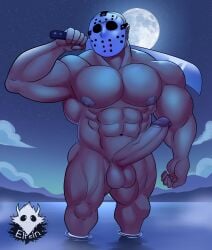 balls bara big_balls big_penis boner elfein erection friday_the_13th gay hockey_mask jason_voorhees knife machete male male_only muscles muscular night penis solo solo_male weapon weapon_over_shoulder