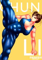 ass big_breasts breasts brown_hair bubble_butt busty capcom chun-li cleavage female female_focus female_only hourglass_figure makeup muscular muscular_female muscular_legs muscular_thighs penpen_(artist) splits standing standing_split street_fighter street_fighter_6 tagme toned toned_female wide_hips