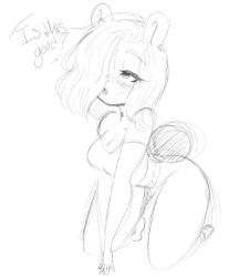 anthro black_and_white blush blush breasts bunny bunny_ears bunny_girl bunny_tail choker cleavage hair_over_one_eye hourglass_figure monochrome ohthesunnyside on_knees rabbit short_ears short_hair sketch sunny_bunny_(ohthesunnyside) text thick_thighs thighs thin_waist white_background