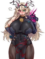 1girls barghest_(gawain)_(fate) big_breasts blush color fate/grand_order fate_(series) female heterochromia large_breasts long_hair looking_at_viewer namidame open_mouth simple_background solid_color_background white_background