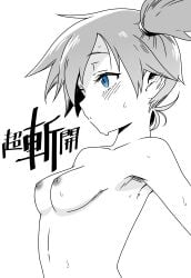 1girls armpits black_and_white breasts game_freak kasumi_(pokemon) monochrome nintendo nipples nude nude_female pokemon small_breasts solo toku_(ke7416613) upper_body