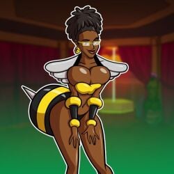 ass bee_girl big_breasts black_hair bracelet breasts bubble_butt bursting_breasts busty cleavage dark-skinned_female dark_skin earrings final_fantasy final_fantasy_vii g-string glasses honey_bee_inn hourglass_figure large_breasts lipstick long_hair ms._folia navel overflowing_breasts phazyn standing tagme wide_hips