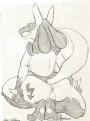 anthro anus ass canine furry looking_back lucario monochrome nelsonnoir pencil_(artwork) pokemon pokemon_(species) pokemon_dppt squatting tail traditional_media_(artwork)