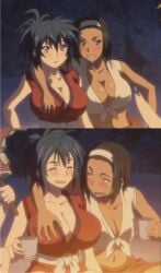 2girls alternate_breast_size attribute_theft big_breasts boob_shrinking breast_deflation breast_expansion breast_reduction breast_shrinking cleavage edit flat_chest flat_chested huge_breasts manyuu_chifusa manyuu_hikenchou oiso screencap screenshot small_breasts tagme