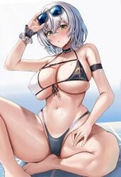 1girls 2022 bikini breasts female green_eyes hi_res hips hololive hololive_fantasy hololive_japan huge_breasts light-skinned_female light_skin medium_hair onedoo shirogane_noel silver_hair slim_waist sunglasses sunglasses_on_head swimsuit thick_thighs thighs virtual_youtuber wide_hips