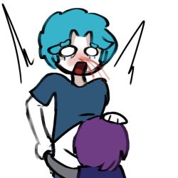 2boys absurd_res alternate_version_at_source alternate_version_available anhikylator blood blood_from_nose blowjob blue_hair bon_(fnafhs) bonnie_(fnafhs) fnafhs gay hi_res highres light-skinned_male purple_hair shocked shocked_expression simple_background surprised surprised_expression white white_background yaoi