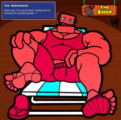 bulge feet flip_flops geometry_dash koki_1 male_focus male_only muscle muscular_male robot sandals shopkeeper_(geometry_dash) tank_top