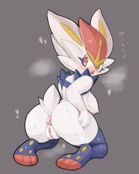 2021 anthro anus ass big_butt blush bodily_fluids breasts cinderace female fur furry furry_only genitals heart hi_res mammal nintendo nipples open_mouth pokémon_(species) pokemon pussy solo syourinbonzu tail tongue video_games