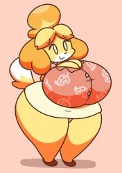 animal_crossing big_breasts breasts canid canine canis female fur furry furry_only gravtitty isabelle_(animal_crossing) nintendo solo standing tagme thick_thighs wide_hips