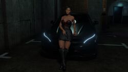 3d blender brown_hair car female firearm gun handgun human indoors lara_croft lara_croft_(survivor) mercedes-benz sicipo6908 tomb_raider weapon