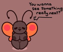 antennae big_breasts breasts butterfly butterfly_(mallow_on_a_stick) butterfly_wings cute cute_face dialogue facing_viewer female hi_res high_quality huge_thighs insect insects mallow_on_a_stick pussy simple_coloring text thick_thighs visible_pussy voluptuous