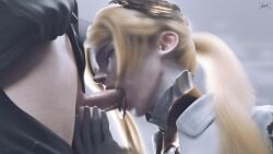 android blonde_female blonde_hair blowjob eyes_closed fellatio holding_balls holding_testicles light-skinned_female light-skinned_male nier:_automata sixplusone tagme tongue_out yorha_9s yorha_commander