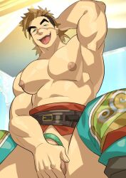 armpits bardo_(kienbiu) cock_ring covering_crotch ero_condo hand_behind_head kienbiu male_focus male_only muscles muscular muscular_male teasing tongue_out twitter_user_oc