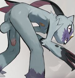 2022 :3 anus ass backsack balls cat_ear claws erection fur furry furry_only genitals grey_background grey_body grey_penis hi_res leaning leaning_forward liteu looking_at_viewer looking_back male male_only markings narrowed_eyes nintendo nude penis perineum pink_markings pokémon_(species) pokemon pokemon_(species) presenting presenting_anus presenting_hindquarters purple_body purple_fur purple_markings red_eyes saggy_balls semi-anthro simple_background smile smirk sneasler solo video_games