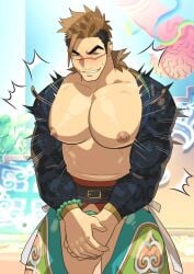 bardo_(kienbiu) big_pecs chaps covering_crotch ero_condo huge_pecs kienbiu male_only muscles muscular muscular_male shirt_pop twitter_user_oc