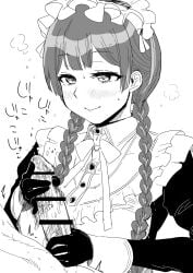 big_breasts big_penis femdom gloved_handjob gloves handjob imminent_oral kaiman_garupan maid maid_uniform monochrome nijisanji oral shizuka_rin smile tagme two-handed_handjob virtual_youtuber