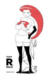 alternate_breast_size areolae athletic athletic_female big_breasts boots breasts breasts_out busty crop_top earrings edit elbow_gloves female female_focus female_only hanging_breasts high_heel_boots hourglass_figure human jessie_(pokemon) kennycomix large_breasts line_art miniskirt nipples pokemon sagging_breasts skirt solo standing team_rocket thigh_boots wide_hips