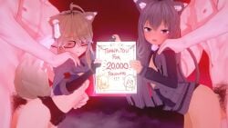 animated catgirl follower_celebration foursome foxgirl hane_(wataamage) holding_object milestone_celebration no_sound original original_character tagme video wataa_(wataamage) wataamage