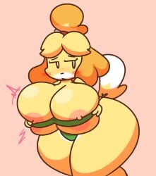 animal_crossing big_breasts breasts canid canine canis female fur furry furry_only gravtitty isabelle_(animal_crossing) nintendo solo tagme thick_thighs