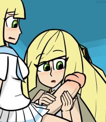 1futa 1girls age_difference big_penis blonde blonde_hair breasts chillfab daughter erection female futa_on_female futanari game_freak green_eyes handjob incest lillie_(pokemon) lusamine_(pokemon) masturbation mother mother_and_daughter nintendo older_female parent parent_and_child penis penis_awe pokemon pokemon_sm ponytail skirt younger_futanari