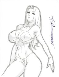 1girls breasts daikon_(artist) emma_frost female female_only marvel marvel_comics traditional_media_(artwork) uncolored white_queen x-men