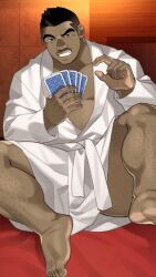 buzz_(kienbiu) ero_condo feet kienbiu male_focus male_only melanin muscles muscular muscular_male robe teasing thick_thighs twitter_user_oc